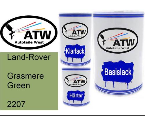 Land-Rover, Grasmere Green, 2207: 500ml Lackdose + 500ml Klarlack + 250ml Härter - Set, von ATW Autoteile West.